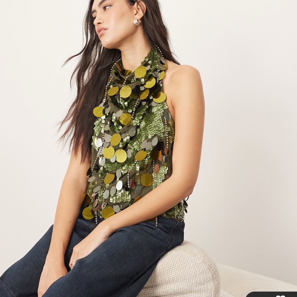 Black and Yellow Sequin Embellished Tank Top